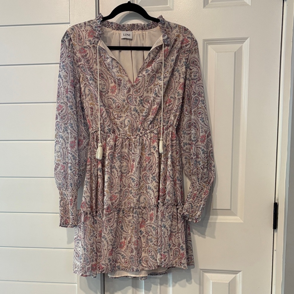 LINI Paisley Long Sleeve Dress - Pink and Gray